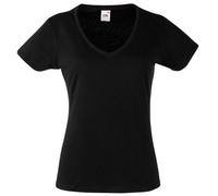Fruit of the Loom T-shirt à manches courtes pour femme avec col en V Noir Taille M