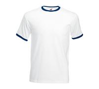 Fruit of the Loom T-shirt à manches courtes BC342 100% coton Blanc/Bleu marine Taille S