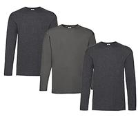 Fruit of the Loom T-Shirt à Manches Longues Valueweight pour Homme, 2 bruyères foncées + 1 Graphite + 1 Bloc-Notes, L
