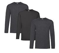 Fruit of the Loom T-Shirt à Manches Longues Valueweight pour Homme, 2 bruyères foncées + 1 Noir + 1 Bloc-Notes Hlkauf, L