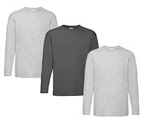 Fruit of the Loom T-Shirt à Manches Longues Valueweight pour Homme, 2 Gris + 1 Graphite + 1 Bloc-Notes Hlkauf, L