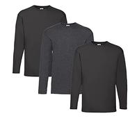 Fruit of The Loom T-Shirt à Manches Longues Valueweight pour Homme, 2 Noirs + 1 chiné foncé + 1 Bloc-Notes, L