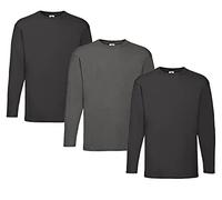 Fruit of the Loom T-Shirt à Manches Longues Valueweight pour Homme, 2 Noirs + 1 Graphite + 1 Bloc-Notes Hlkauf, XXL