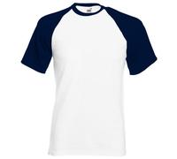 Fruit of the Loom T-Shirt de Baseball à Manches Courtes pour Homme (3XL) (Blanc/Bleu Marine Profond)