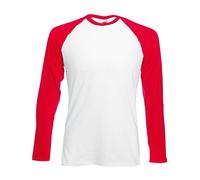 Fruit of the Loom T-shirt de baseball à manches longues pour homme, blanc/rouge-XL, Multicolore, XL