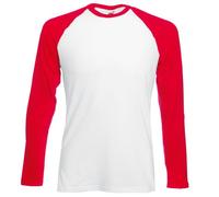 Fruit of the Loom T-Shirt de Baseball à Manches Longues pour Homme (S) (Blanc/Rouge)