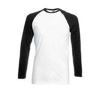 Fruit of the Loom T-shirt de baseball à manches longues pour hommes, hommes-blanc/noir-Small, Multicolore, S