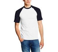 Fruit of the Loom T-Shirt de Baseball Classique à Manches Courtes pour Homme, Blanc/Bleu Marine foncé, XXL