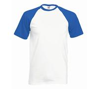 Fruit of the Loom Baseball Classic Short Sleeve T-Shirt, Blanc/Bleu Roi, S Homme