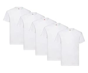 Fruit of the Loom T-Shirt Homme 5 Pièces Blanches + 1 Hl Purchase Block, S