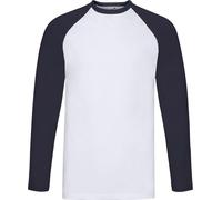 Fruit of the Loom - T-shirt Homme/Femme Unie - Baseball Manches Longues PC5798 (L) (Blanc/Bleu marine)