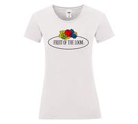 Fruit of the Loom T-shirt Ladies Iconic 150 avec logo vintage sur la poitrine, Blanc - Grand logo vintage, XL