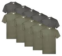Fruit of the Loom T-shirt original pour homme (lot de 10), 5 x graphite + 5 x olive + 1 bloc-notes, L