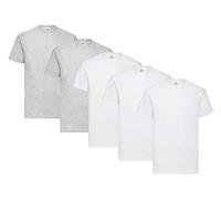 Fruit of the Loom - T-shirt pour homme 5 ER packregular Fit 11182 V, 3 x blanc + 2 x gris + 1 x bloc-notes, Large
