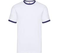 Fruit of the Loom - T-shirt style lutteur pour homme PC6357 (S) (Blanc/bleu marine)