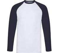 Fruit of the Loom - T-shirt "Valueweight" pour homme - Baseball Manches Longues FK2329 (XL) (Blanc/Bleu marine)