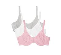 Fruit of the Loom Unlined Underwire Bra-Cotton & Spandex Blend for Natural Shape and Flexibility Soutien-Gorge de T-Shirt, Opaque, Bittersweet Pink/White/Grey Heather, 80B (Lot de 3) Femmes