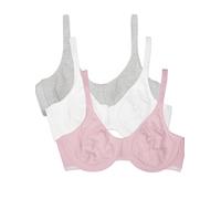 Fruit of the Loom Soutien-Gorge en Coton Stretch Extrêmement Confortable Shirt, Opaque, Bittersweet Pink/White/Grey Heather, 105E (Lot de 3) Femme