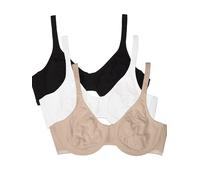 Fruit of the Loom Unlined Underwire Bra-Cotton & Spandex Blend for Natural Shape and Flexibility Soutien-Gorge de T-Shirt, Opaque, Noir, Sable, Blanc, 86 CK, 85D (Lot de 3) Femme