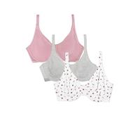 Fruit of the Loom Unlined Underwire Bra-Cotton & Spandex Blend for Natural Shape and Flexibility Soutien-Gorge à Couverture Totale, Boutons de Rose dansants/Lilas/Gris, 38C (Lot de 3) Femme