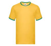 Fruit of the Loom Valueweight Ringer T | T-shirt classique à col rond avec rayures contrastées | 100 % coton, haut, tournesol/vert Kelly, L