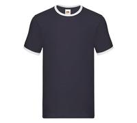 Fruit of the Loom Valueweight Ringer T | T-shirt classique à col rond avec rayures contrastées | 100 % coton, haut, bleu marine/blanc, L
