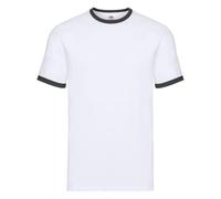 Fruit of the Loom Valueweight Ringer T | T-shirt classique à col rond avec rayures contrastées | 100 % coton, haut, Corps blanc, manches noires, L