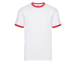 Fruit of the Loom Valueweight Ringer T | T-shirt classique à col rond avec rayures contrastées | 100 % coton, haut, Corps blanc/manches rouges, XL