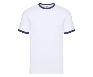 Fruit of the Loom Valueweight Ringer T | T-shirt classique à col rond avec rayures contrastées | 100 % coton, haut, Blanc/bleu marine, XL