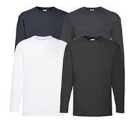 Fruit of the Loom - « Valueweight » - T-shirt à manches longues, 1weiss1Noir1Navy1d.Heather + 1 bloc-notes HL, XXXL