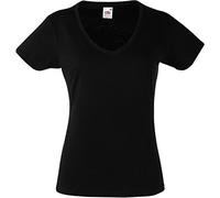 Fruit of the Loom Valueweight V-Neck T Lady-Fit T-Shirt, Schwarz (Black 101), S Femme