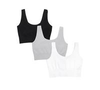 Fruit of The Loom Women's 360 Stretch Longline Sport, Comfortable Wireless Bras, Seamless Full-Coverage for A Natural Shape, Black/White/Grey Heather