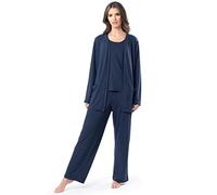 Fruit of the Loom Women's Breathable Tank Top, Pant, and Cardigan Sleep Set, Midnight Blue, X-Large