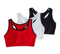 Fruit of The Loom Women's Built-Up Sports Bra, Red Hot White/Black-3 Pack