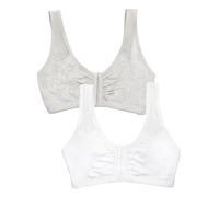Fruit of the Loom Women's Comfort Front Close Sport Bra with Mesh Straps, Heather Grey/White
