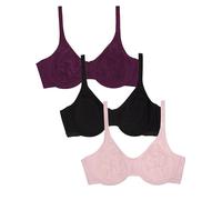 Fruit of the Loom Women's Cotton Stretch Extreme Comfort Bra, Purple Velvet/Blushing/Black