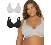 Fruit of The Loom Women's Cotton Unlined Underwire Bra, Heather Grey/Black Hue, 38DD