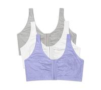 Fruit of the Loom Women's Front Closure Cotton Bra, Blue Gem Heather/White/Grey, 34