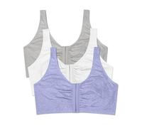 Fruit of the Loom Women's Front Closure Cotton Bra, Blue Gem Heather/White/Grey, 46