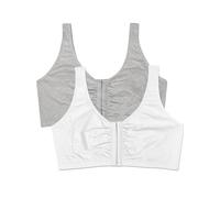 Fruit of The Loom Women's Plus Size Front Close Builtup Sports Bra, Heather Grey/White
