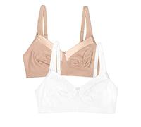Fruit of The Loom Women's Seamed Soft Cup Wirefree Bra, 2-Pack, Sand/White
