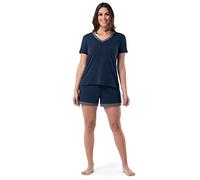 Fruit of the Loom Women's Sleeve Tee and Short 2 Piece Sleep Set, Midnight Blue, X-Large