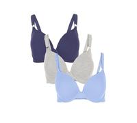 Fruit of The Loom Women's Smooth Cotton T-Shirt Bra-Ultra-Soft, Flexible, and Invisible Under Tees, Deja Blue/Skipper Blue/Grey Heather