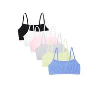 Fruit of the Loom Women's Spaghetti Strap Cotton Pull Over Sports Bra, Cornflower Blue/Lentil/White/Kitty Pink/Grey Heather/Black Hue