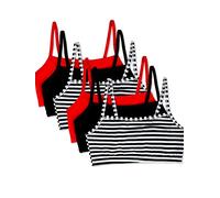 Fruit of The Loom Women's Spaghetti Strap Cotton Pullover Sports Bra, Stripe/Stripe/Black/Black/Red/Red