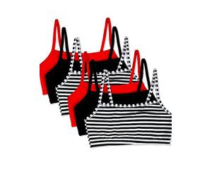 Fruit of The Loom Women's Spaghetti Strap Cotton Pullover Sports Bra, Stripe/Stripe/Black/Black/Red/Red