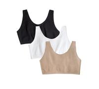 Fruit of The Loom Women's Spaghetti Strap Cotton Pullover Sports Bra, White/Sand/Black