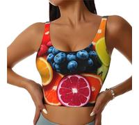 Fruit Rainbow Print Gilet de sport pour femme avec coussinets amovibles doux et confortable pour course à pied yoga gym, noir, XX-Large