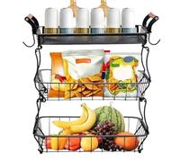 Fruit Stand, 3-Tier Kitchen Counter Basket, Bowl Storage Organizer with Banana Hangers, Sturdy Space-Saving Design, for Vegetables, Produce, Snacks, Bread, Pantry, Home, Restaurant, Farmhouse Décor