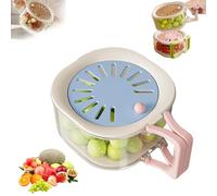 Fruit Vegetable Washing Bowl with Strainer & Lid, 2-in-1 Fruit Cleaner Spinner, Foldable Handle Lettuce Keeper for Fridge Refrigerator Organization, Portable Mesh Berry Colander (Blue)